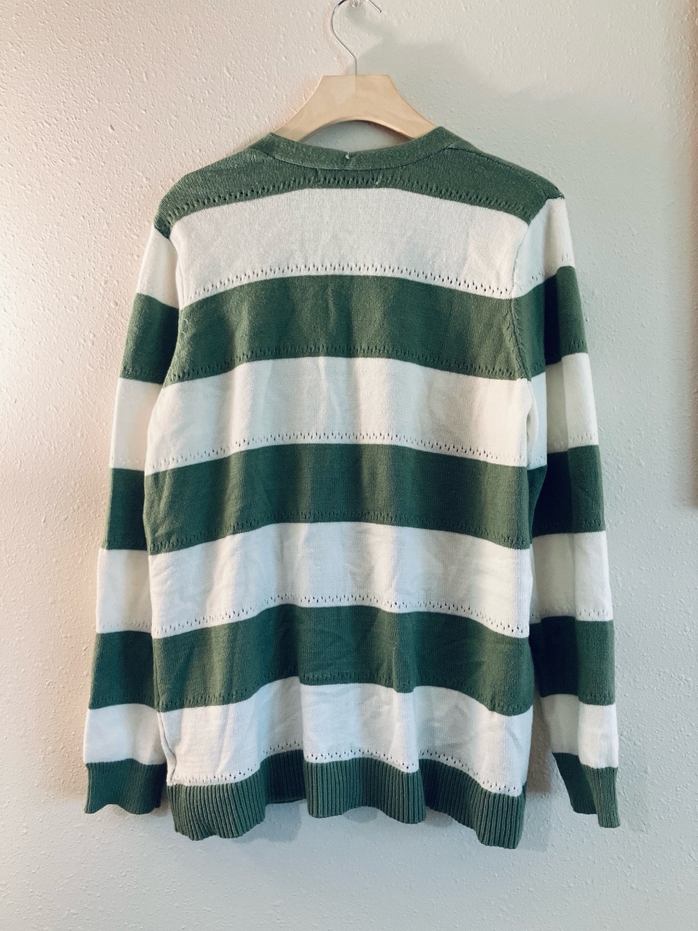 Verve-Ami Green White Striped Colorblock Open Front Cardigan Sweater Duster - Picture 4 of 8